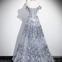 Gray Tulle Sequins Floor Length Prom Party Dress - Thumbnail 1