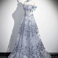 Gray Tulle Sequins Floor Length Prom Party Dress - Thumbnail 3