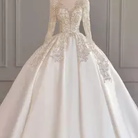 Exquisite Lustrous Satin V-neck Wedding Dresses Shiny Beading Elegant Luxury Brides Ball Gown White Court Wedding - Thumbnail 1