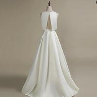 Two Pieces Wedding Dresses New Simple Cheap Wedding Gowns Real Photo Ruched Satin Bridal Gowns customized - Thumbnail 1