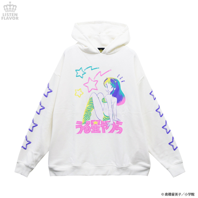 Urusei yatsura lum-chan shooting star hoodie with horns, sweatshirt parka white, pink multicolor - Thumbnail 4