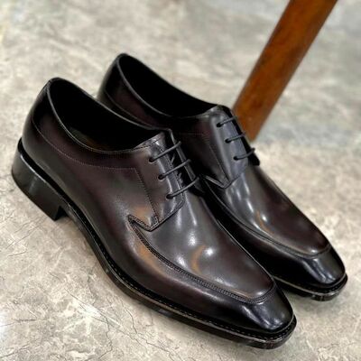 Handmade black simple sleek style formal lace up shoes
