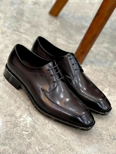 Handmade Black Simple Sleek Style Formal Lace Up Shoes