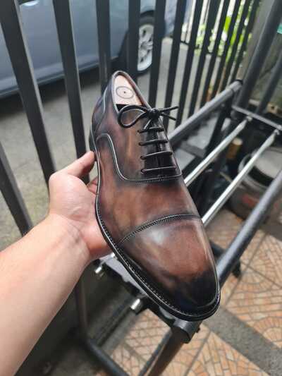 Luxury Men's Handmade Two Tone Cap Toe Genuine Leather Lace Up Dress Shoes