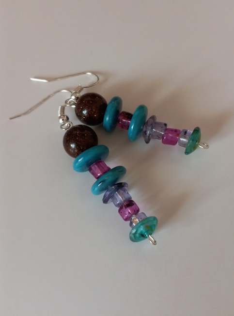 Blue, Purple, and Brown Bead Earrings