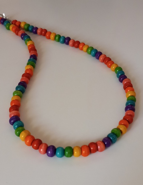 Rainbow Wood Bead Necklace