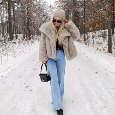 Winter fur coat  big collar women's top fluffy short thick coat
