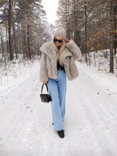 Winter Fur Coat  Big Collar Women's Top Fluffy Short Thick Coat