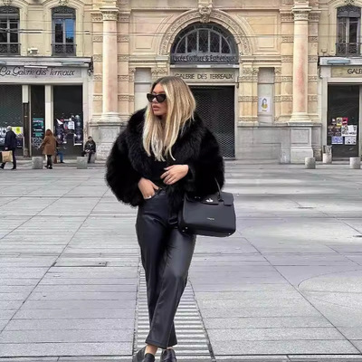 Winter fur coat  big collar women's top fluffy short thick coat