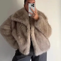 Winter Fur Coat  Big Collar Women's Top Fluffy Short Thick Coat - Thumbnail 2