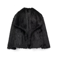 Winter Fur Coat  Big Collar Women's Top Fluffy Short Thick Coat - Thumbnail 4