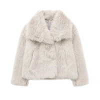 Winter Fur Coat  Big Collar Women's Top Fluffy Short Thick Coat - Thumbnail 5