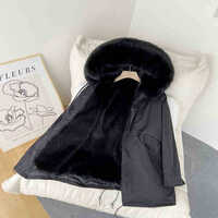  Men Plush Coats Inner Liner Detachable Collar Winter Warm Fur Jacket - Thumbnail 1