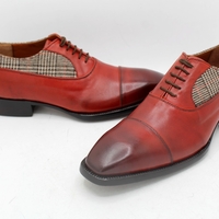 Crafted Leather Classic Men Red Tweed Leather Contrast Oxford Dress Lace up Shoes Handmade  - Thumbnail 3