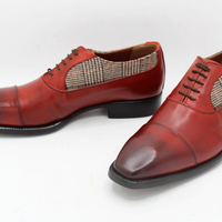 Crafted Leather Classic Men Red Tweed Leather Contrast Oxford Dress Lace up Shoes Handmade  - Thumbnail 4