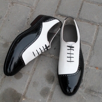 Crafted Leather Handmade Luxury Model Black Patent White Calf Leather Dress Lace up Shoes - Thumbnail 8