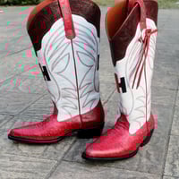 Crafted Leather New Handmade Pink Ostrich White Leather Designer Long Ankle High Cowboy Boot  - Thumbnail 6