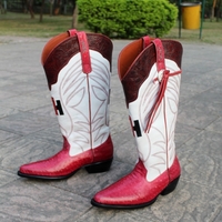Crafted Leather New Handmade Pink Ostrich White Leather Designer Long Ankle High Cowboy Boot  - Thumbnail 7