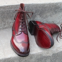 Crafted Leather Handcrafted Men Burgundy Leather Ankle High Wingtip Dress Lace up Boot - Thumbnail 1