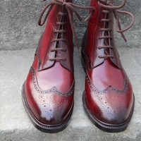 Crafted Leather Handcrafted Men Burgundy Leather Ankle High Wingtip Dress Lace up Boot - Thumbnail 3