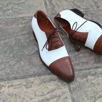 Crafted Leather Classic Brown White Leather Oxford Lace up Dress Shoes - Thumbnail 2