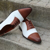 Crafted Leather Handmade Classic Brown White Leather Oxfords Dress Shoes - Thumbnail 2
