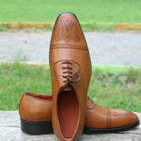 Crafted Leather Men Handmade Classic Brown Leather Oxford Formal Dress Shoes - Thumbnail 2