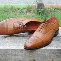 Crafted Leather Men Handmade Classic Brown Leather Oxford Formal Dress Shoes - Thumbnail 1