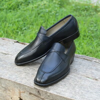 Crafted Leather Classic Blue Leather Loafers Dress Shoes - Thumbnail 2