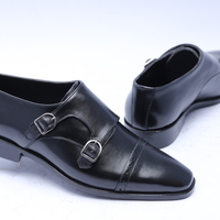 Crafted Leather Classic Black Calf Leather Monk Strap Dress Shoes - Thumbnail 2