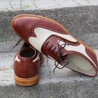 Crafted Leather Handmade Mens Classic Brown Beige Oxford Wingtip Dress Shoes - Thumbnail 1