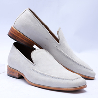 Crafted Leather Classic White Suede Leather Moccasin Loafers Dress Shoes - Thumbnail 2