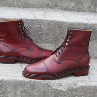 Crafted Leather Classic Burgundy Leather Ankle High Lace up Boot - Thumbnail 1
