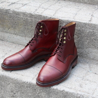 Crafted Leather Classic Burgundy Leather Ankle High Lace up Boot - Thumbnail 4