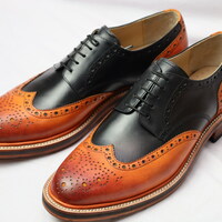 Handmade Black Brown Wingtip Oxford Dress Shoes - Thumbnail 1