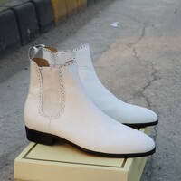 Crafted Leather Classic Men Shoes White Leather Chelsea Fashion Dress Boot - Thumbnail 1