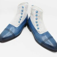 Crafted Leather Classic Bespoke Shoes Blue Leather White Suede Men Ankle Button Dress Boot - Thumbnail 1
