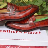 Crafted Leather Handmade Brown Crocodile Texture Leather Loafers Alligator Dress Shoes - Thumbnail 3