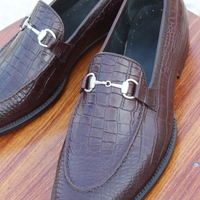 Crafted Leather Handmade Dark Brown Moccasin Crocodile/Alligator Horsebit Loafer Dress Shoes - Thumbnail 1