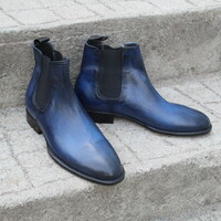 Crafted Leather Classic Handmade Blue Patina Leather Men Chelsea Boot - Thumbnail 2