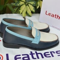 Unique Tri-Tone Color Moccasin Loafers Dress Shoes - Thumbnail 1