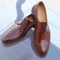 Crafted Leather Handmade Brown Norwegian Welted Classic Crocodile/Alligator Lace up Dress Shoes  - Thumbnail 1