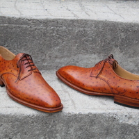 Crafted Leather Classic Brown Ostrich Leather Dress Shoes - Thumbnail 1