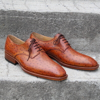 Crafted Leather Classic Brown Ostrich Leather Dress Shoes - Thumbnail 2