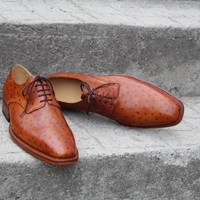 Crafted Leather Classic Brown Ostrich Leather Dress Shoes - Thumbnail 5