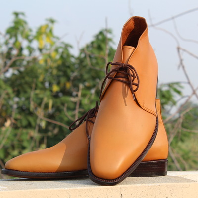 Crafted leather men's handmade tan brown lace up chukka boots