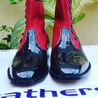 Black Patent and Red Suede Leather High Ankle Dress Button Boots for Men's - Thumbnail 1
