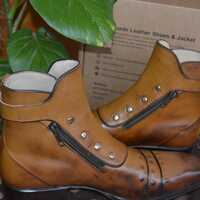 Jo Ghost Italian Brown Ankle High Jodhpur Boots with Zippers and Buttons - Thumbnail 1