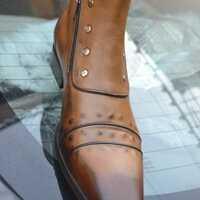 Jo Ghost Italian Mens Brown Leather Buckle Strap Ankle High Boot With Side Zipper and Button - Thumbnail 1