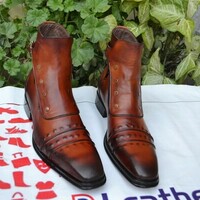 Jo Ghost Italian Dark Brown Ankle High Jodhpur Buckle Boots with Zippers and Buttons - Thumbnail 1